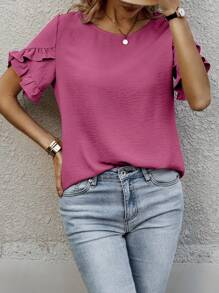 EMERY ROSE Camisa De Manga Con Pétalos De Color Sólido