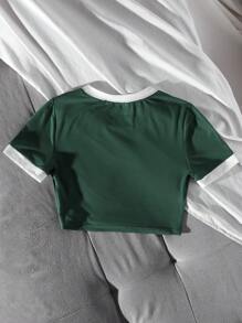 SHEIN Unity Nautical Style Casual Vacation Vibe Letter Printed Tee Graphic Tees Women Tops - Dark Green - View 2