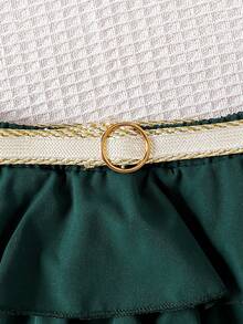 女嬰春夏裝套裝,豪華金箔印花上衣,襯帶點綴,層次分明的荷葉邊裙 - 彩色 - 查看 3