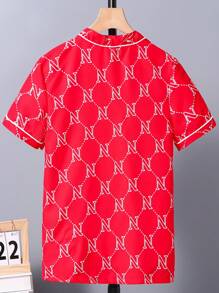 SHEIN Tween男孩時尚酷炫的春夏短袖襯衫,印有字母圖案 - 彩色 - 查看 2