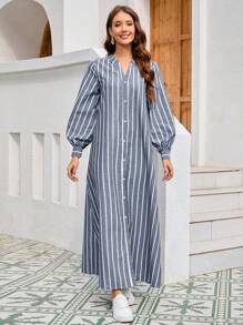 Mulvari Của phụ nữ Đơn giản Sọc dọc Đầm - Xám - Xem 4