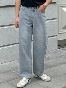 DAZY Men's Straight Leg Jeans With Slanted Pockets And Washed Effect - Light Wash - View 7