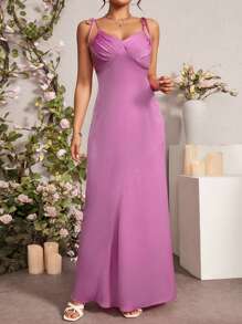 Chiquease Women's Solid Color Pleated Spaghetti Strap Dress - Pink - View 4