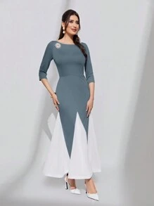 Modelyn Robe Moulante À Ourlet Sirène Et Couleur Contrastante Pour Femme