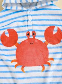 Baby Jungen Cartoon Krabben-muster Blau & Weiß Gestreift Kapuzen-ärmelloses Einteiler-schwimmanzug
