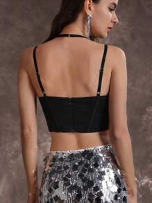 SHEIN Allurite Camisola Con Tiras De Espina De Pescado Y Dobladillo Asimétrico Para Mujer