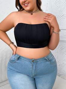 Plus Size Solid Color Front Closure Strapless Bra - Black - View 5