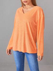 SHEIN LUNE Chất rắn Áo thun Thả vai - Màu vàng - Xem 4