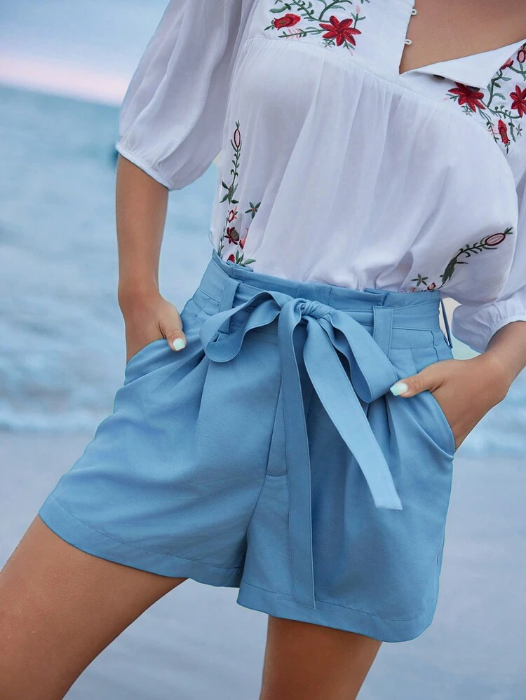 Shorts Décontractés Unicolores Avec Ceinture Amovible