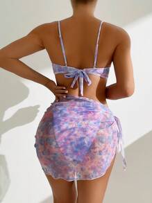 SHEIN Swim Summer Tie Dye V-Neck Bikini Set 3pcs/Set - Multicolor - View 2