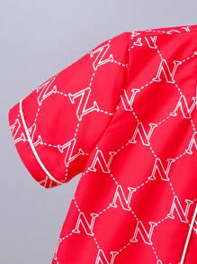 SHEIN Tween男孩時尚酷炫的春夏短袖襯衫,印有字母圖案 - 彩色 - 查看 4