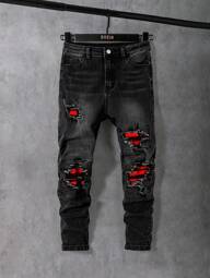 SHEIN Tween Boys' Distressed Skinny Jeans With Patchwork