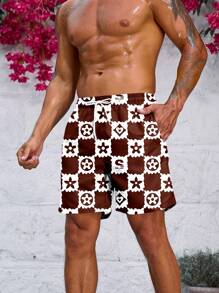 Surfspeed 男款大尺寸格子抽繩腰沙灘短褲 - 彩色 - 查看 4