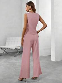 EMERY ROSE Women's Single-Breasted Suit Vest And Pants Set - Baby Pink - View 2