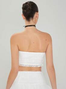 Enchnt Summer Women's Lace Strapless Corset Top With Bowknot Decoration - White - View 2