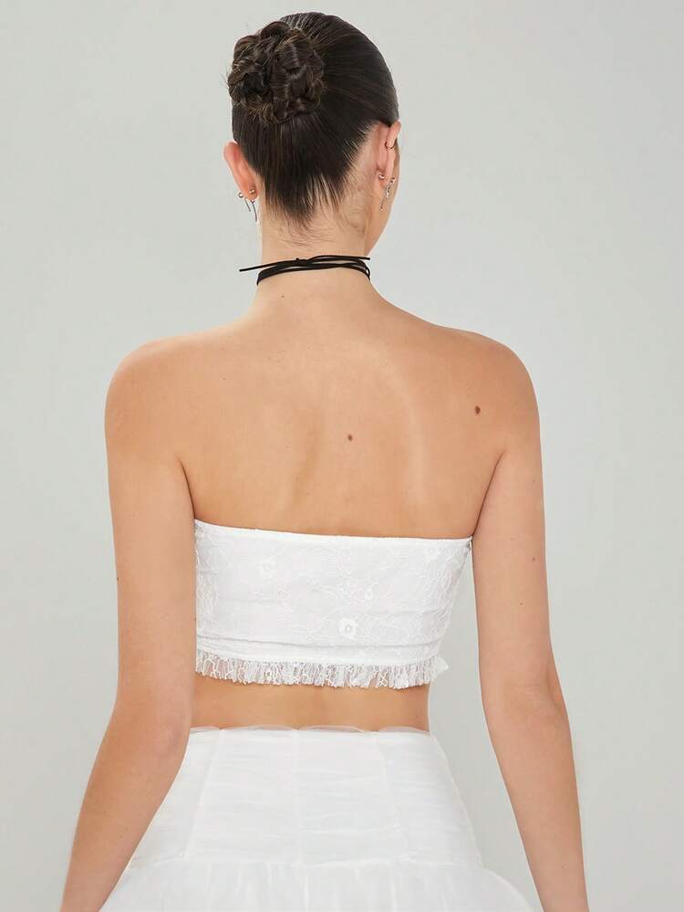 Summer Women's Lace Strapless Corset Top With Bowknot Decoration