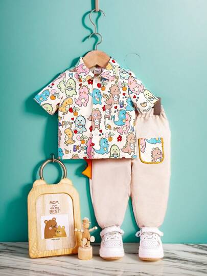 男嬰春夏可愛短袖襯衫短褲套裝