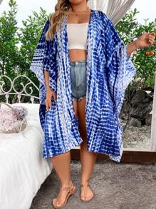 SHEIN Clasi Abrigo De Manga Murciélago Con Estampado De Teñido Anudado En Talla Grande - Multicolor - Ver 3