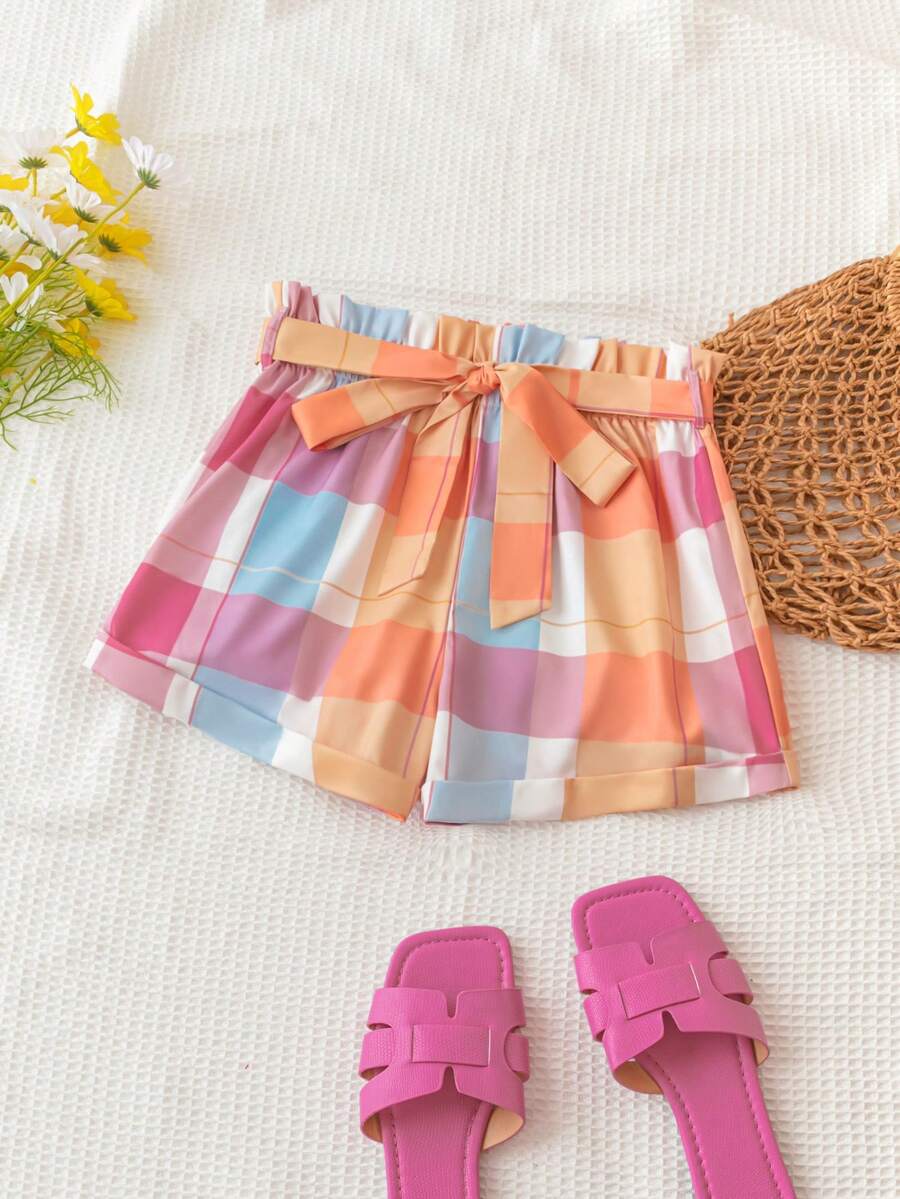 Soleia 女款格紋高腰荷葉邊短褲 - 彩色 - 查看 1