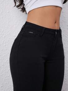 SHEIN Unity Jeans Ajustados De Mujer De Color Sólido Simple Con Bolsillos - Negro - Ver 7