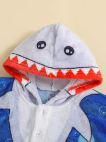 Baby Boy Cute Cartoon Shark Pattern Hooded Fleece Towel Sweatshirt