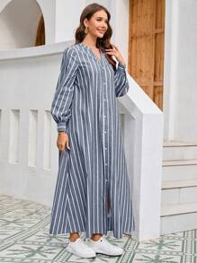 Mulvari Của phụ nữ Đơn giản Sọc dọc Đầm - Xám - Xem 3