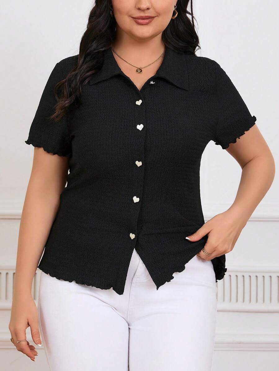SHEIN Frenchy T-shirt Taglie Forti Con Bottoni In Colore Unito