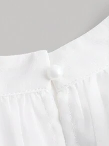 SHEIN MOD 素色荷葉邊繞頸抽褶腰洋裝 - 白色 - 查看 3