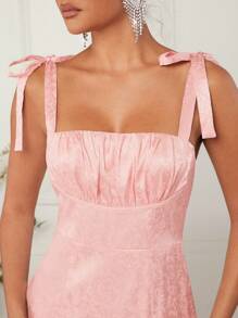 SHEIN Unity Tie Strap Ruched Bust Split Dress - Pink - View 3