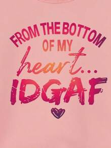 Maweii Của phụ nữ Kích thước lớn Vòng cổ Áo nỉ Với In Khẩu hiệu - Hồng - Xem 3