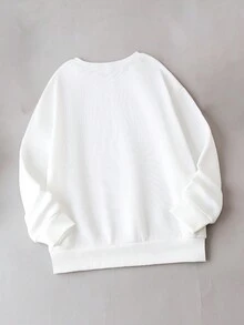 Flirla 加肥碼帶獅子印花的圓領落肩運動衫 - 白色 - 查看 2