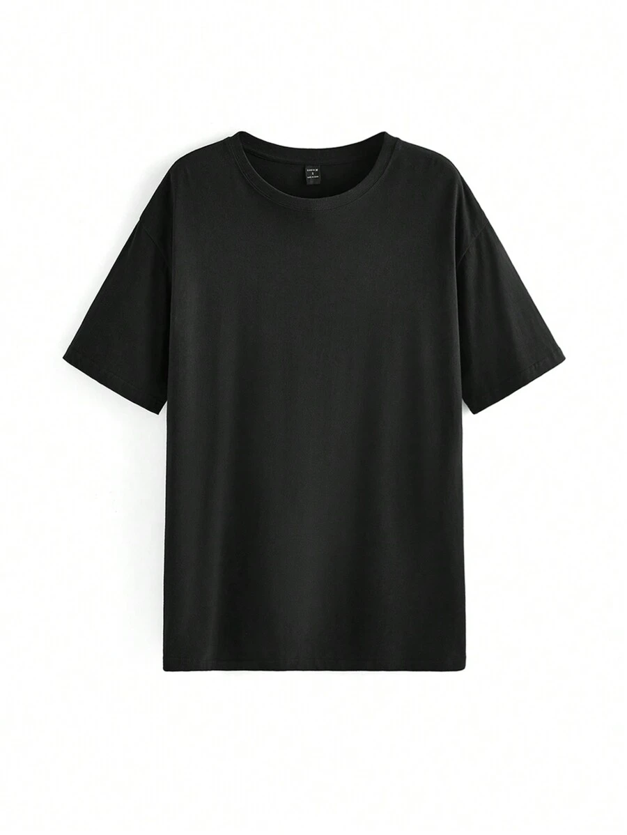 SHEIN Áo thun cổ tròn dáng dài dáng rộng dành cho nữ Artist, ngày lễ, kỳ nghỉ, mùa xuân - màu đen - Xem 1