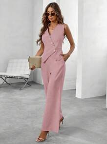 EMERY ROSE Women's Single-Breasted Suit Vest And Pants Set - Baby Pink - View 1