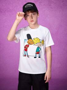 Nick 90s | SHEIN Tween Boy Cartoon Figure Graphic Tee - White - View 4