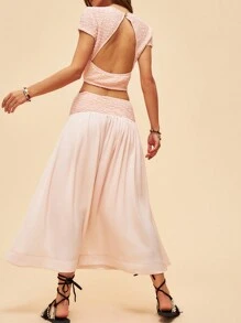 Bohemela Set aus einfarbigem Crop Top und zweifarbigem Wickelrock für den Urlaub - Pink - Übersicht 9