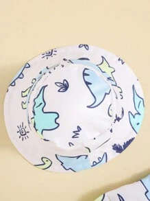 SHEIN Baby Boy Cartoon Dinosaur Long Sleeve One-Piece Swimsuit With Swimming Cap Set - Apricot - View 3