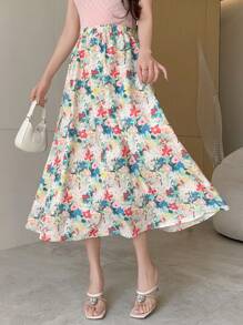 DAZY 女性花卉印花彈性腰圍裙 - 彩色 - 查看 7