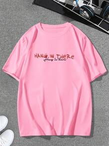 Manfinity Roghcode Men's Angel & Letter Print T-Shirt, Pink Angel Graphic Tee - Pink - View 2