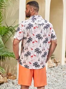 Manfinity RSRT Men's Plus Size Palm Tree Print Short Sleeve Shirt And Shorts Set - Multicolor - View 2
