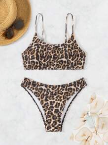 Swim Vcay Conjunto de bikini estampado de leopardo sexy para mujer 2025 para vacaciones en la playa en verano - Multicolor - Ver 3