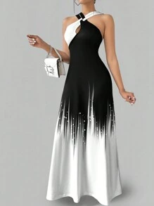 EMERY ROSE Vestido de verano sin mangas con cruces y bloques de color para mujer - Blanco y Negro - Ver 4