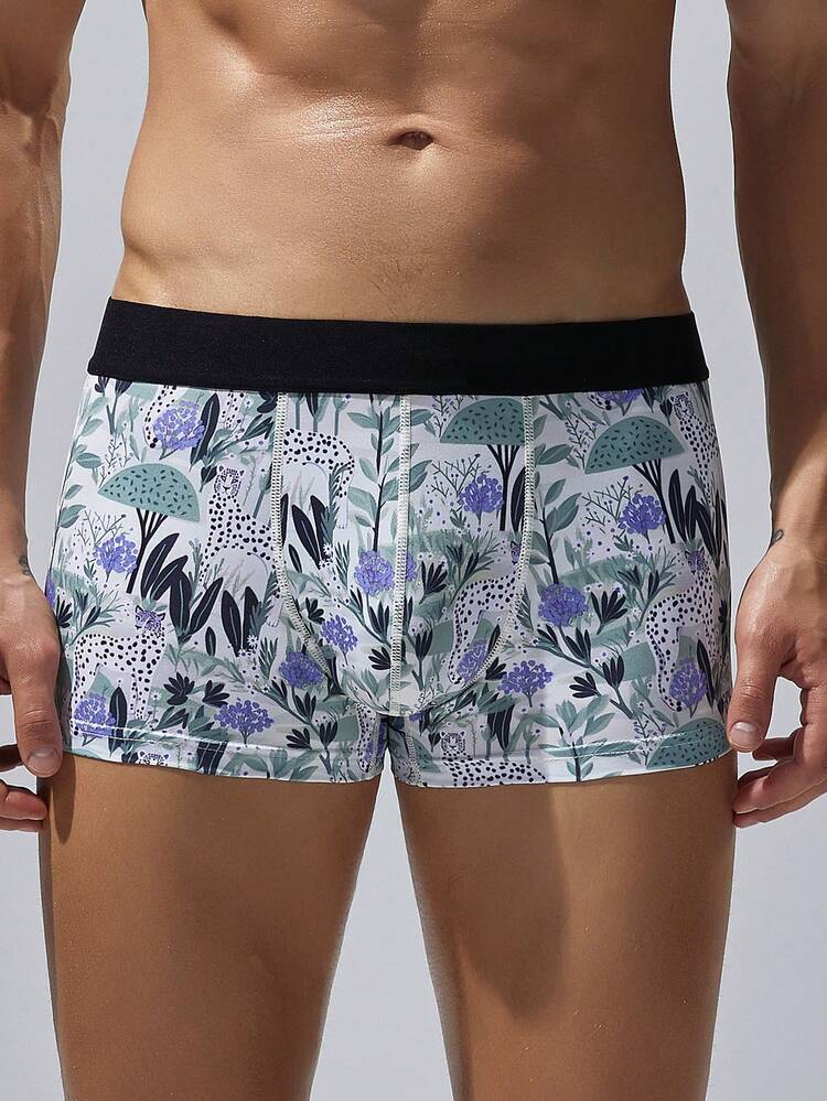 Men's Plant & Leopard Pattern Boxer Briefs