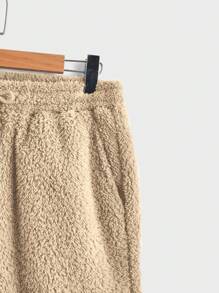 Manfinity RebelGame Men's Knitted Casual Plush Hoodie And Shorts Two Pieces Set - Khaki - View 7