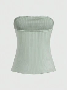 ROMWE Fairycore 女式蕾絲拼接無肩帶背心 - 綠色 - 查看 2