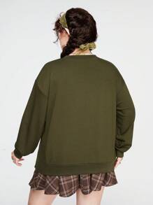 ROMWE Fairycore Women's Plus Size Botanical Flower Print Green Sweatshirt