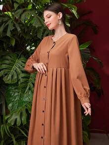 Mulvari 純色女式百褶袖裙,前排鈕扣裝飾 - 黃色 - 查看 3