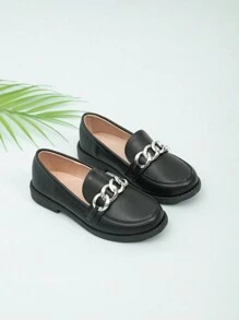 Girls' Chain Decorated Flat Loafers Black - Black - View 3