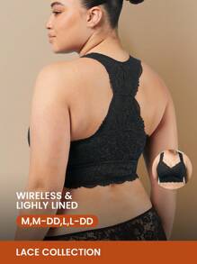 LUVLETTE Lingerie Full Coverage Racerback Lounge Lace Bra - Black - View 2