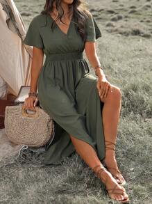 Breezaya Robe à volants et enveloppante à la taille pour femme grande taille