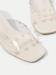 Của phụ nữ Đơn giản Trong suốt Giày cao gót Dép xăng đan - Màu be - Xem 4